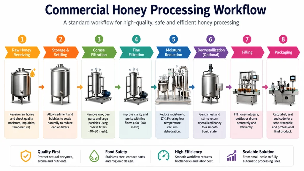 commercial honey processing workflow